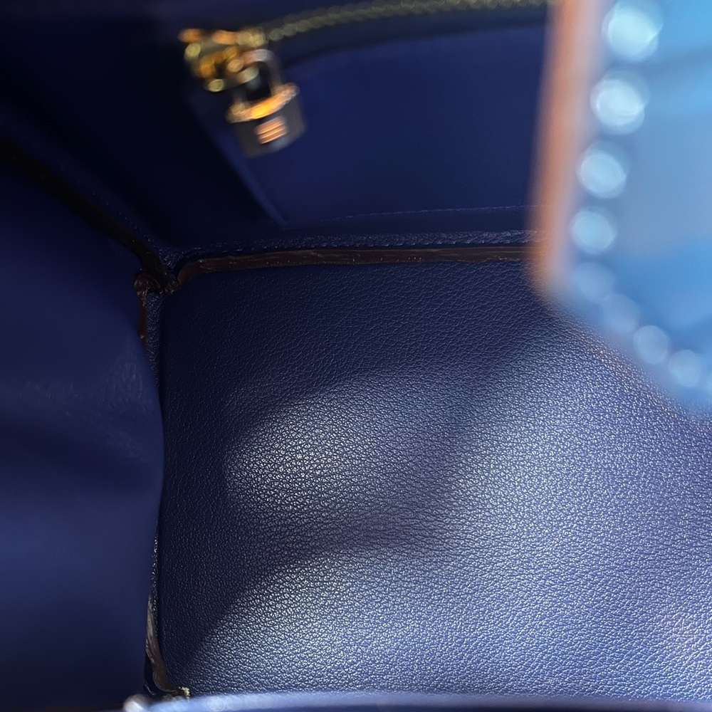 Genuine Blue Leather embossed in Crocodile Print 30cm with gold hardware. - Picture 8 of 8